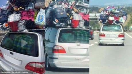 L’auto troppo carica diventata virale in tutta Italia è arrivata a Genova