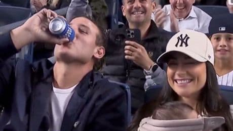 Anthony Rizzo chugs beer while taking in Yankees game with wife and baby — one night before MLB retirement