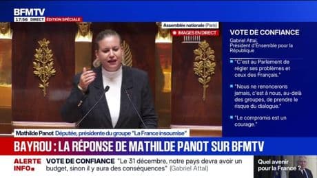 Mathilde Panot (LFI) à François Bayrou: "Comment pourrions-nous vous faire confiance, alors que vous faites confiance à Emmanuel Macron ?"