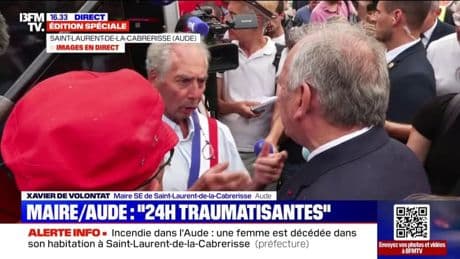 Incendie dans l'Aude: "Il y a 600 hectares de vignes perdus", indique le maire de Saint-Laurent-de-la-Cabrerisse à François Bayrou