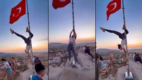 Görüntüler tepki topladı! Turistten bayrağa saygısızlık