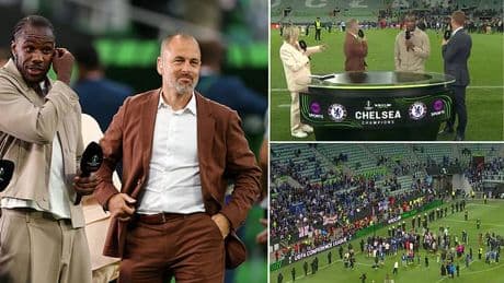 Joe Cole jokes 'I hope my wife's not watching this' as he struggles to find his son during Chelsea's Conference League celebrations