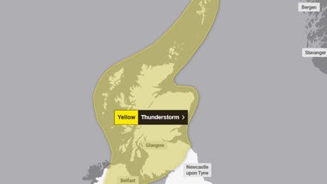 Scotland braced for two days of thunderstorms as Met Office issues nationwide warning