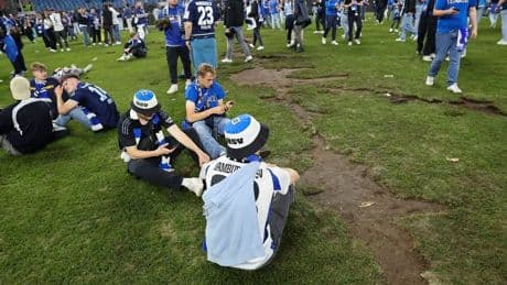 Zerrupft nach Aufstiegsfeier: Sea Devils empfangen Rhein Fire auf neuem Rasen im Volksparkstadion