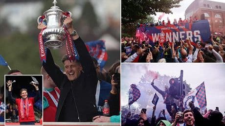 Crystal Palace FA Cup trophy parade: Thousands of fans line the streets in south London - as Oliver Glasner and his side head to Selhurst Park to celebrate historic title