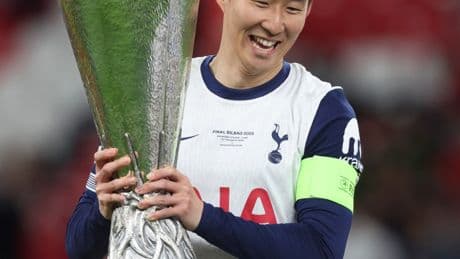 Son Heung-min suffers freak injury during Tottenham’s Europa League final celebrations after being hit in head by TROPHY