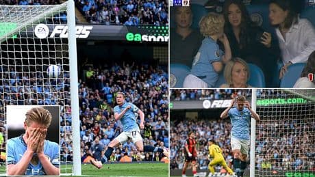 Kevin De Bruyne misses OPEN GOAL from inside the six-yard-box on his final Man City appearance at the Etihad Stadium leaving fans stunned into silence