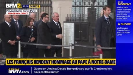 François Bayrou, Catherine Vautrin et Anne Hidalgo arrivent à la messe solennelle en hommage au pape François, à Paris