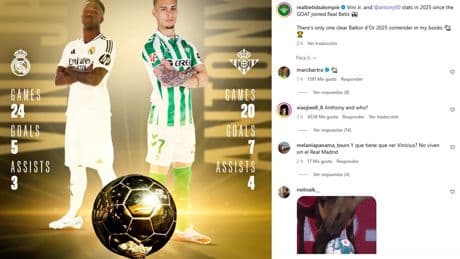 El Betis usa a Vinícius: la comparación con Antony que no gustará a los madridistas