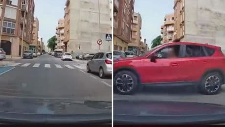 La temeraria maniobra de un todoterreno rojo en una calle de un pueblo de Castellón que casi provoca un accidente grave: “Esas ganas de acelerar en vez de frenar”