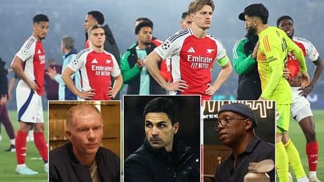 Paul Scholes and Ian Wright clash after Man United legend accuses Arsenal of 'BOTTLING' big games - as Gunners suffer Champions League heartbreak