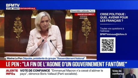 Vote de confiance: "C'est la fin de l'agonie d'un gouvernement fantôme", déclare Marine Le Pen