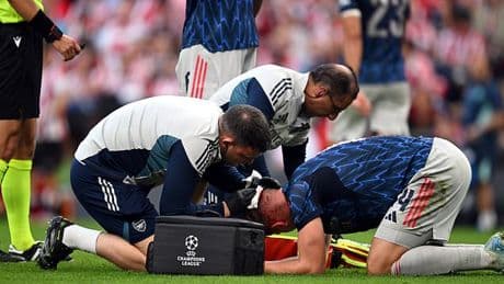 Arsenal star Viktor Gyokeres suffers grisly injury after clash of heads with own team-mate during Champions League opener