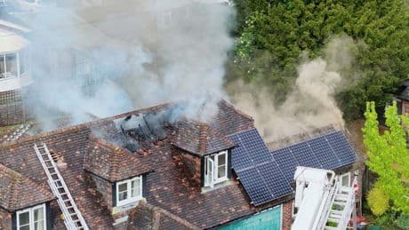 House bursts into flames after LIGHTNING strike as thunderstorms sweep in – and Met Office warns of possible tornado