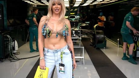 World Cup’s hottest fan looks unrecognisable with dramatic new look as she wears bold F1-themed bra to Miami Grand Prix