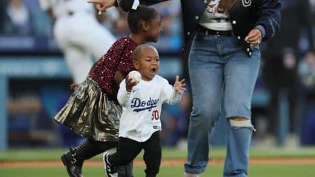 Mookie Betts' toddler son runs away with first-pitch baseball. It's as adorable as it sounds