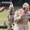 King Charles puts on an animated display as he fires gun during visit to Royal Regiment of Artillery - and is praised for his 'faultless' technique