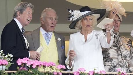 King Charles and Queen Camilla react as Royal Ascot jockey falls off winner