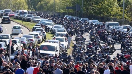 Hells Angels biker dies aged 37 as a thousand ride in UK town to pay tribute