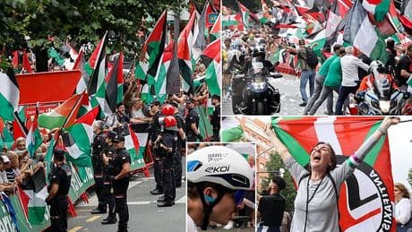 Pro-Palestine protests plunge major cycling event into CHAOS as thousands block Vuelta route, forcing stage to be cut short and sparking confusion among riders