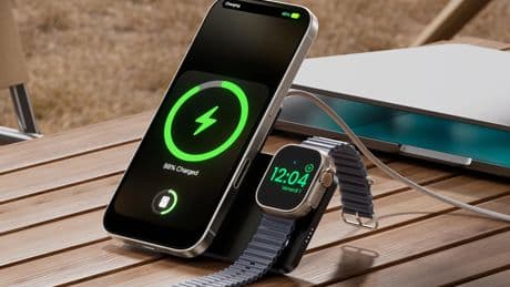 You can pivot this wireless smartphone power bank to charge an Apple Watch, too