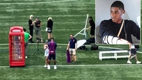 Marcus Rashford is 'spotted' filming with classic British red phone box on pitch, as Barcelona pull out all the stops ahead of official unveiling of Man United exile