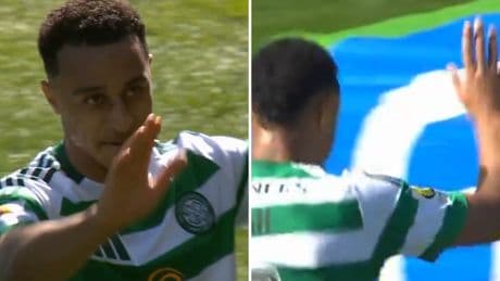 Idah acknowledges Celtic supporters in celebration gesture during Scottish Cup tie