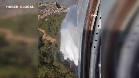 Çanakkale'deki orman yangınına müdahale havadan görüntülendi
