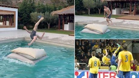 Zlatan Ibrahimovic performs incredible stunt in swimming pool as former Man United and Barcelona star shows his ability is still intact