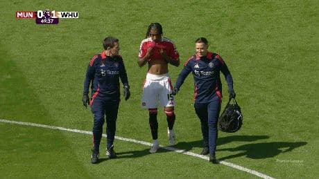 Man Utd star Leny Yoro fights back tears and goes straight down tunnel in another injury blow before Europa League final