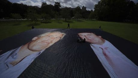 Trump and Epstein Banner Unveiled Outside Windsor Castle as Protesters Rally Against President’s U.K. State Visit