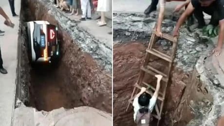 Un robotaxi chino cae en un foso con una pasajera a bordo y pone en duda la seguridad de los coches autónomos