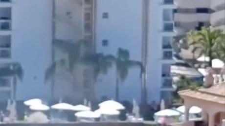 Horror moment huge pipe EXPLODES near Brit tourists’ balconies on Costa Del Sol before urgent beach warning