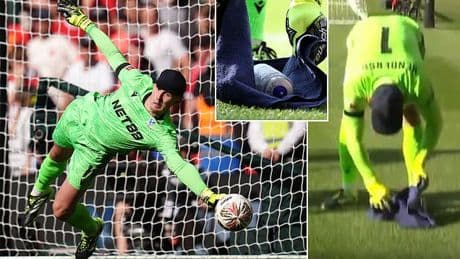 Crystal Palace goalkeeper Dean Henderson spotted using 'cheat sheet' during heroic penalty shootout display in Community Shield triumph over Liverpool