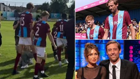 Hilarious moment Peter Crouch, 44, becomes a club MASCOT in surprise appearance at non-league game - with England cult hero forced into bizarre stunt as a 'forfeit'