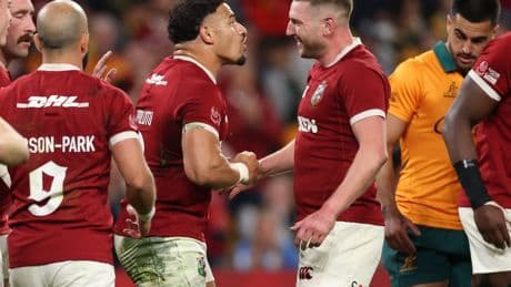 British and Irish Lions withstand late Australia pressure to take lead in Test series