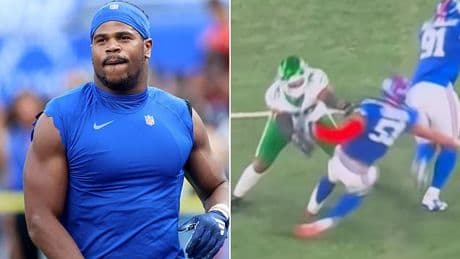 Promising Giants rookie Abdul Carter brought crashing back down to earth with brutal hits by Jets rivals