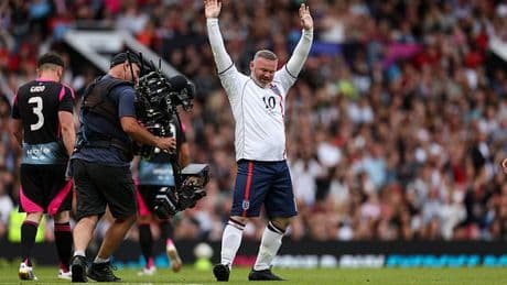 Wayne Rooney makes Soccer Aid history as Man United legend, 39, rolls back the years by scoring at the Stretford End in charity match