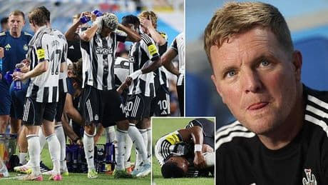 Newcastle star is taken off on stretcher after suffering worrying injury during preseason friendly - just weeks before new season kicks off