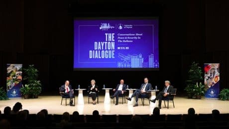 At commemoration of Dayton Peace Accords, NATO leader urges military spending to counter Russia