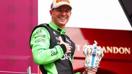 Nico Hulkenberg's daughter screams with joy at Silverstone podium as F1 star wins her new toy