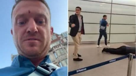 Tommy Robinson leaves UK after being filmed at alleged assault