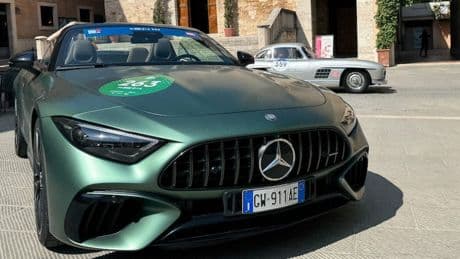 Mille Miglia 2025, al volante della Mercedes Amg SL 63 S E Performance sulle strade della Freccia Rossa