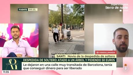 Una despedida de soltero acaba con el novio atado a un árbol, envuelto en papel film y pidiendo dinero