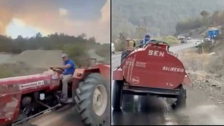 Bursa'daki yangını patlak lastikle söndürmeye gitti