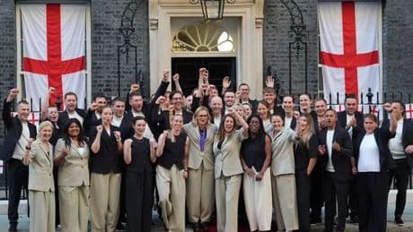 Lioness heroes swap kit colours for chic black and cream suits at Downing Street visit