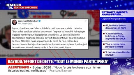 Jordan Bardella, Jean-Luc Mélenchon, Sophie Binet...Les réactions s'enchaînent après les annonces de François Bayrou