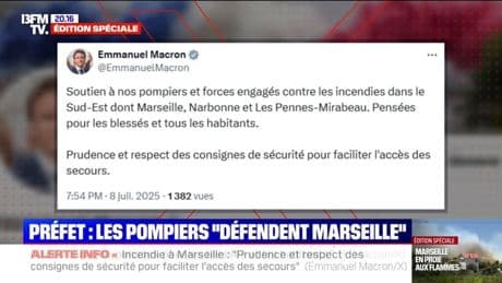 Incendies dans le Sud-Est: Emmanuel Macron apporte son "soutien aux pompiers et forces engagées"