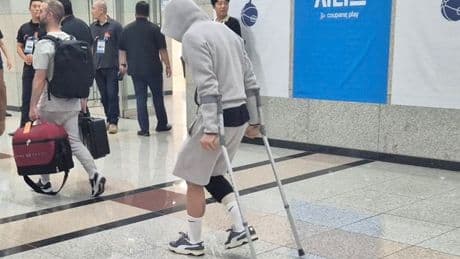 Thomas Frank offers 'bad' James Maddison update as Spurs star leaves stadium on crutches