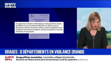 Bouches-du-Rhône: la rentrée scolaire reportée au 2 septembre à cause de la vigilance orange pour "orages" et "pluie-inondation"